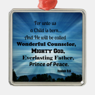 Isaiah 9:6 För oss föds ett barn. Julgransprydnad Metall