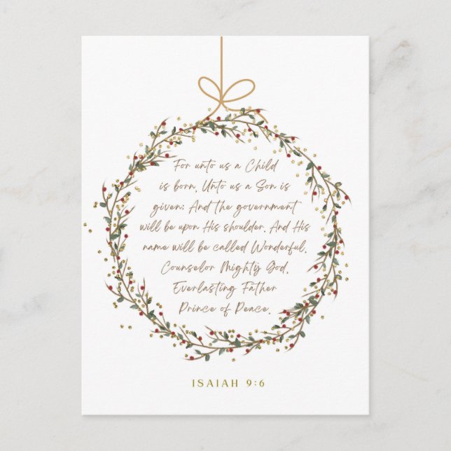 Isaiah 9:6 för Unto Us en kristen jul Vykort (Framsida)