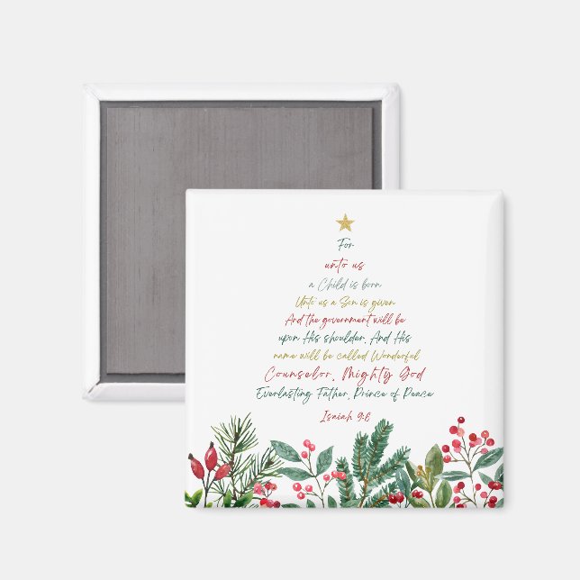 Isaiah 9:6 För Unto USA är ett barn på fötter Magnet (Front/Back)