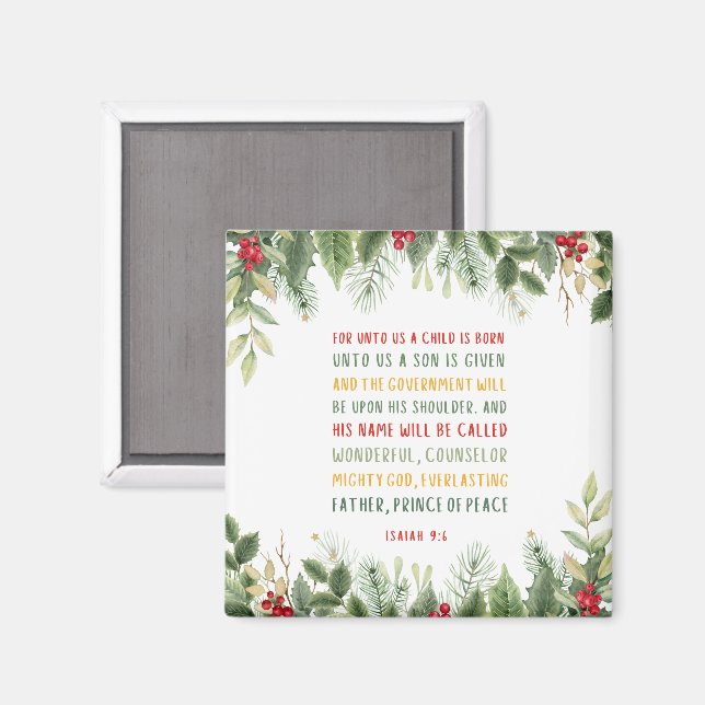 Isaiah 9:6 För Unto USA är ett barn på fötter Magnet (Front/Back)