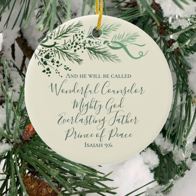 Isaiah 9:6 Personlig Modern julgåva Gräs Julgransprydnad Keramik (Personalize the back of this Christian Isaiah 9:6 Christmas gift: unique art modern faith keepsake.)