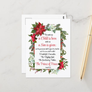 Isaiah 9:6 Prince of Peace jul Poinsettia Vykort
