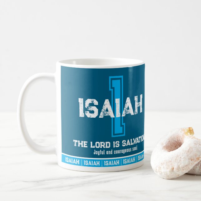 Isaiah namn betydelse sportmonogram blå kaffemugg (Med munk)