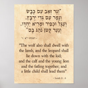 Isaiahs Varg och Lamb Prophecy Hebrew - engelska Poster