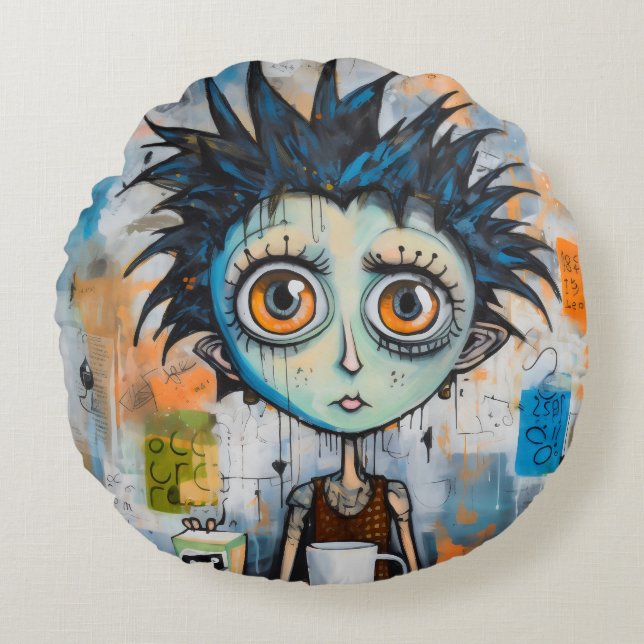 Isak Inkwell måndag morgon stollig Rund Kudde (Framsidan)