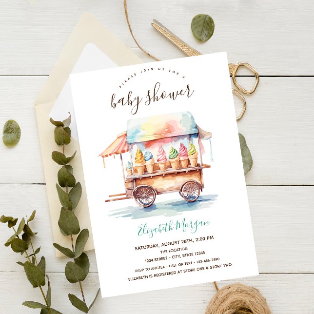 Isbil Lastbil Vattenfärg Randig Baby Shower Inbjudningar (Skapare uppladdad)