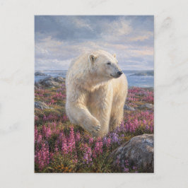 Isbjörn Arktisk Tundra Vildblomma Vykort