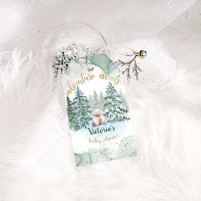 Isbjörn-äventyr väntar Söt baby shower  Presentetikett (Skapare uppladdad)