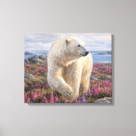 Isbjörn bland vildblommor Arktisk tundra Canvastryck