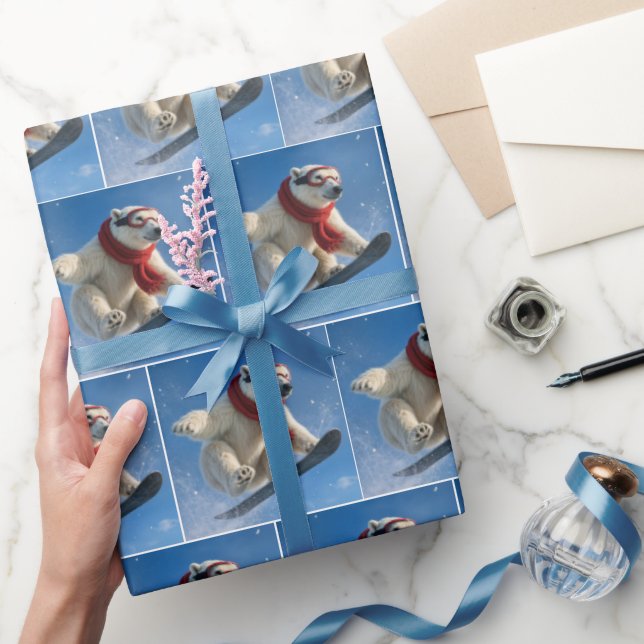 Isbjörn i luften på en snöbräda presentpapper (Gifting)