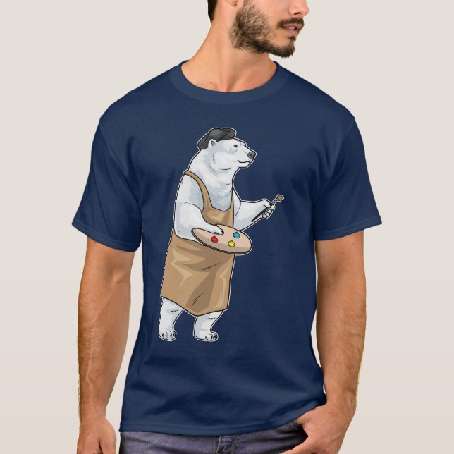 Isbjörn Målar Pensel Målar T Shirt (Framsida)