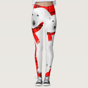 Isbjörn och vit varg röd kartröja byxstrumpor leggings
