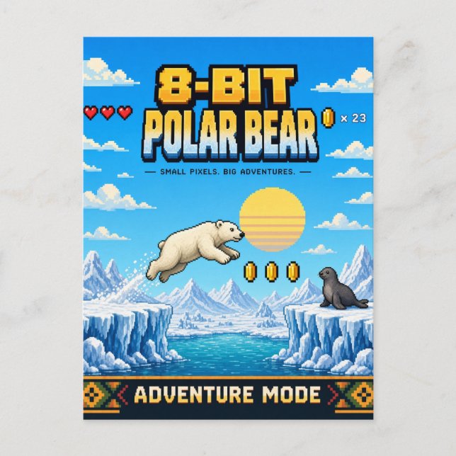 Isbjörn, Retro 8-Bit Pixel Art Vykort (Framsida)