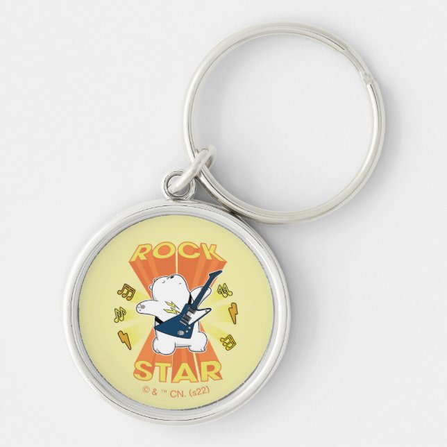 Isbjörn - Rockstjärna Rund Silverfärgad Nyckelring (Framsidan)