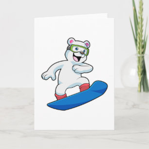 Isbjörn som snowboardåkare med snowboard kort