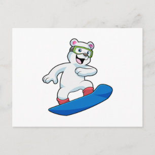 Isbjörn som snowboardåkare med snowboard vykort