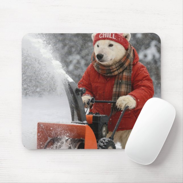 Isbjörn som trycker på en snöslunga musmatta (Med mus)