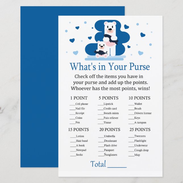 Isbjörn Vad har du i din handväska spel (Fram/baksida)