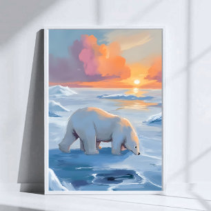Isbjörn Vinter Akvarell Djur Målning Poster
