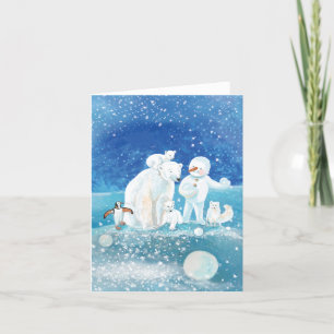 Isbjörnar, Fjällräv, Kejsarpingvin & Snömannen  Helgkort