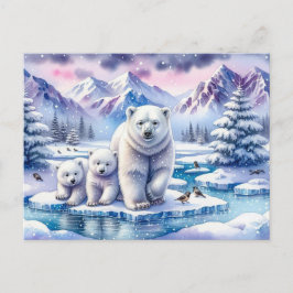Isbjörnar och snöig vinterscen-målning vykort