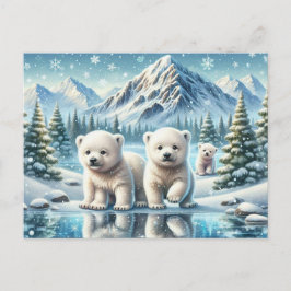 Isbjörnar och snöig vinterscen-målning vykort