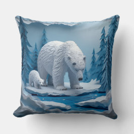 Isbjörnar Papercraft Scen i Blå Arktisk Skog Kudde