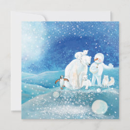 Isbjörnar, polarrävar, kejsarpingvin & Snömannen Julkort