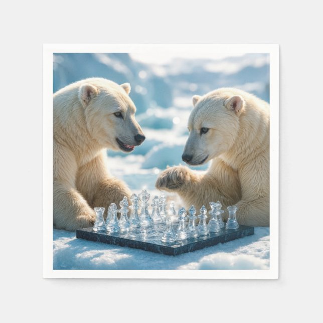 Isbjörnar som spelar schack på en glaciär pappersservett (Framsidan)