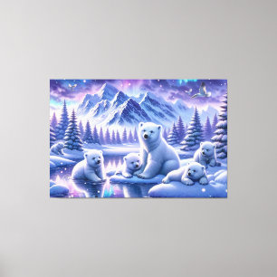 Isbjörnsfamilj Snöig Scenmålning Canvastryck