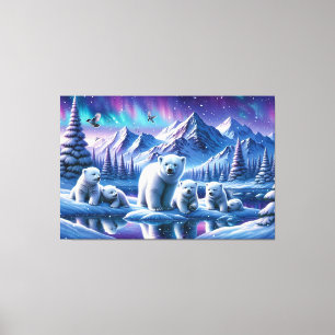 Isbjörnsfamilj Snöig Scenmålning Canvastryck