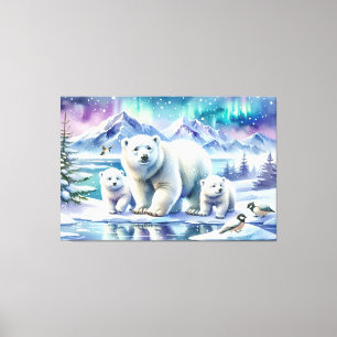 Isbjörnsfamilj Snöig Scenmålning Canvastryck
