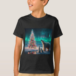 Isbjörnsmamma Ungar Julgran Norrsken T Shirt