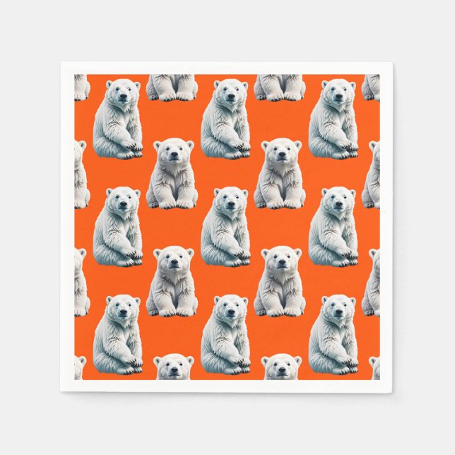 Isbjörnsmönsterdesign på orange pappersservett (Framsidan)