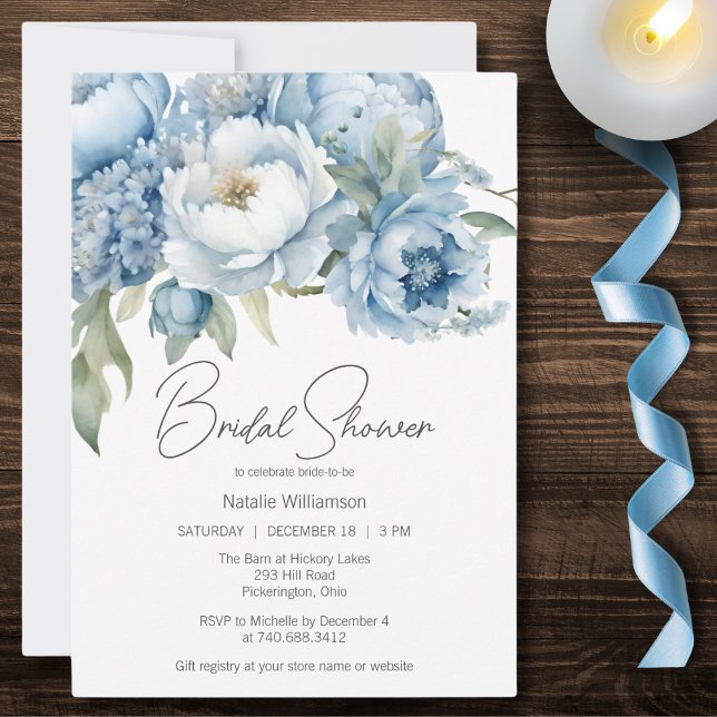 Isblå Blommig Bröllopsdusch  Inbjudningar (Skapare uppladdad)