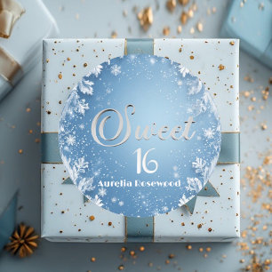 Isblå Frost Saga Vinter Snö Sweet 16 Chic Runt Klistermärke
