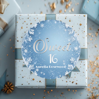 Isblå Frost Saga Vinter Snö Sweet 16 Chic Runt Klistermärke