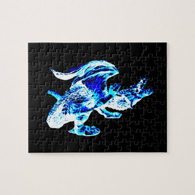 Isblå Frostdrake Flygande Fantasidrake Konst Pussel (Horisontell)