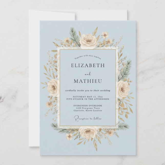 Isblå Frostig Vinterbröllop Inbjudningar (Framsida)