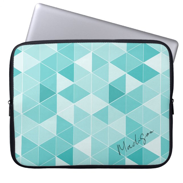 Isblå geometrisk triangelmönster anpassad 15" laptop fodral (Framsidan)