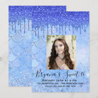 Isblå Glitter Droppare Mermaid Söt 16 Fotosession