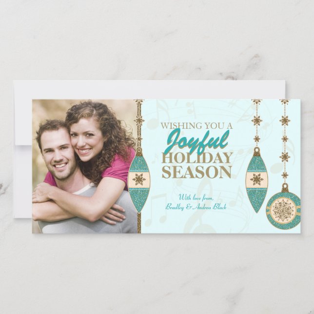 Isblå Guld Trädprydnader Jul Fotografier Kort (Framsida)