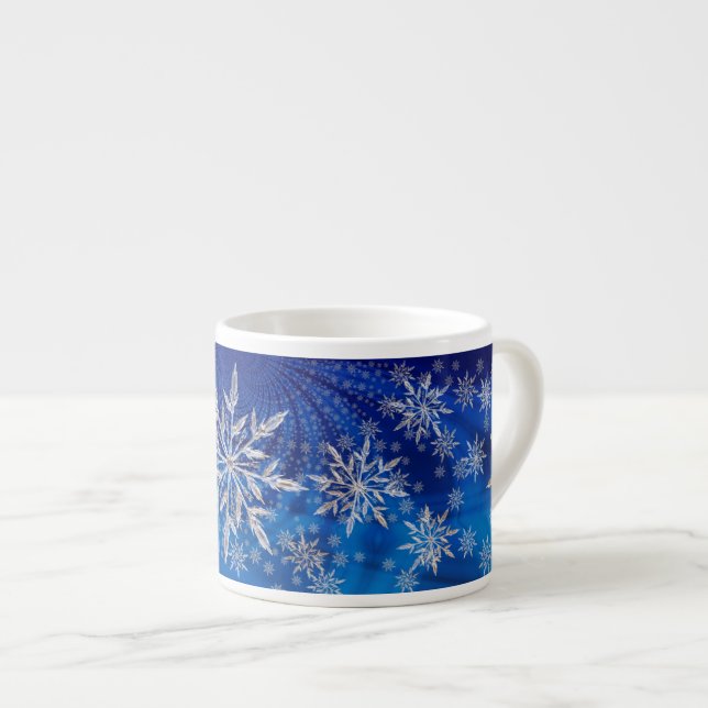 Isblå julstjärna snöflinga espressomugg (Framsida höger)