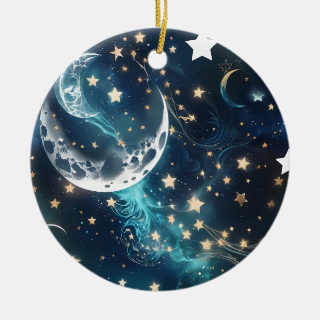 Isblå månfaser julgransprydnad keramik (Framsidan)