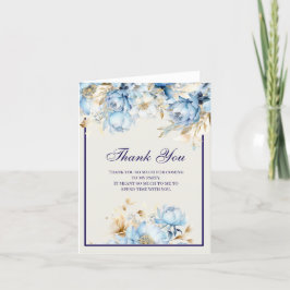 Isblå och marinblå blommig födelsedag tack kort