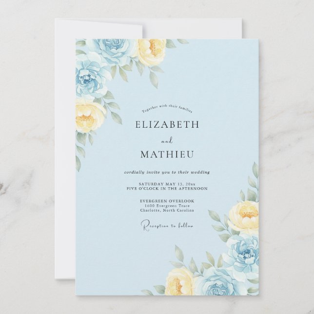 Isblå Ranunculus-Eukalyptus-Hochzeit Inbjudningar (Framsida)