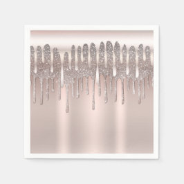 Isblå Rosa Guld Diamant Glitter Drip Sweet 16 Pappersservett