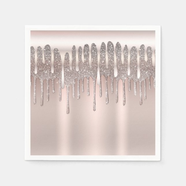 Isblå Rosa Guld Diamant Glitter Drip Sweet 16 Pappersservett (Framsidan)