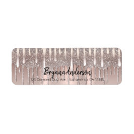 Isblå Rosa Guld Diamant Glitter Drip Sweet 16 Returadress Etikett