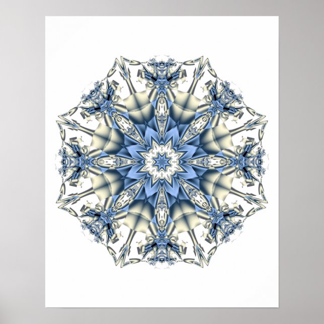 Isblå Snöflinga Kalejdoskop Fraktal Mandala Poster (Framsidan)